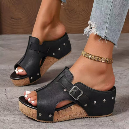 ZAREVA RIVET WEDGE SANDALS