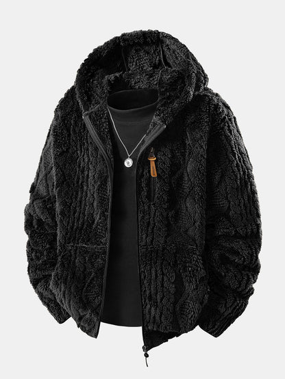Geometric Jacquard Teddy Hoodie