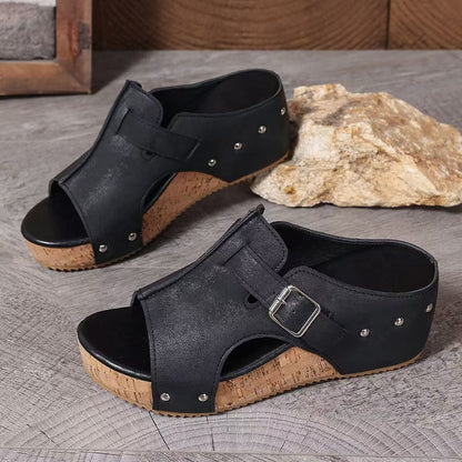 ZAREVA RIVET WEDGE SANDALS