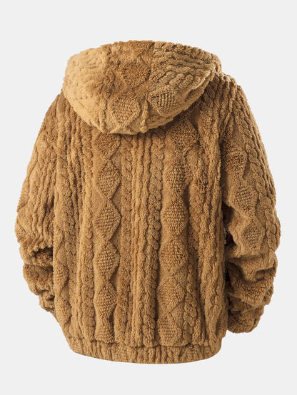 Geometric Jacquard Teddy Hoodie