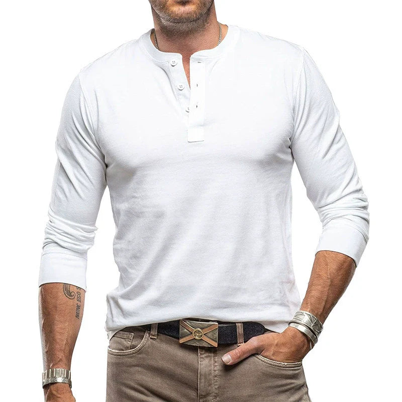 COTTON MEN’S LONG-SLEEVE HENLEY SHIRT