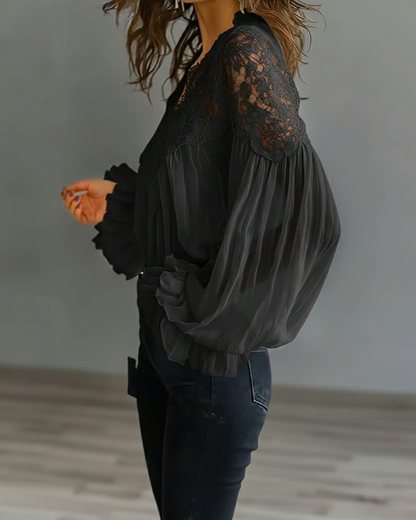 LACEVA – FLORAL LACE LANTERN SLEEVE BLOUSE