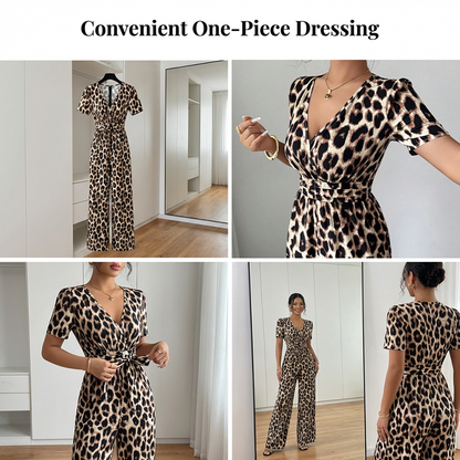 LEOVARA – LEOPARD V-NECK WIDE-LEG JUMPSUIT