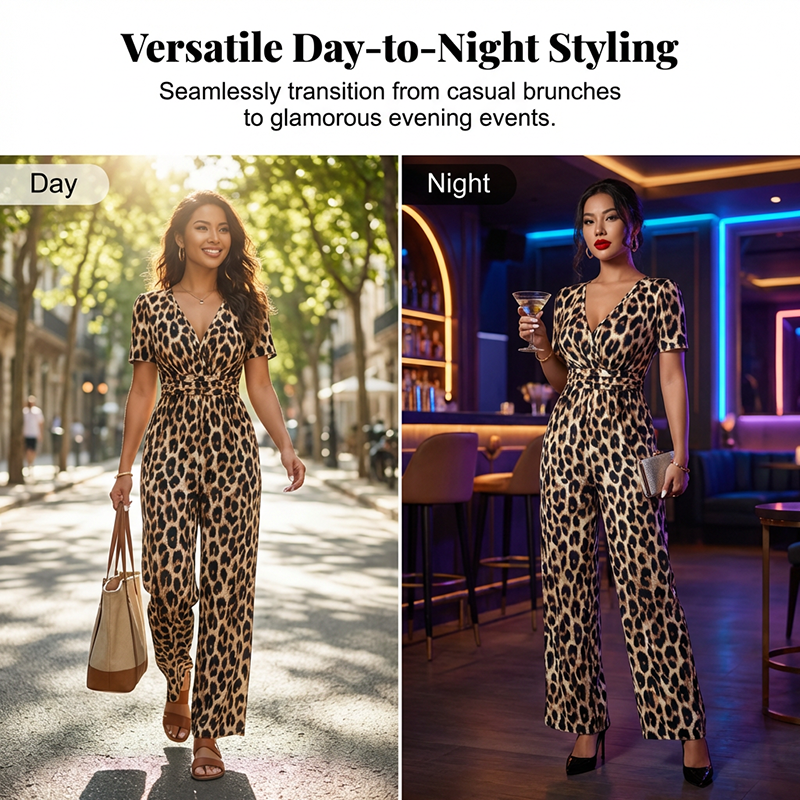 LEOVARA – LEOPARD V-NECK WIDE-LEG JUMPSUIT